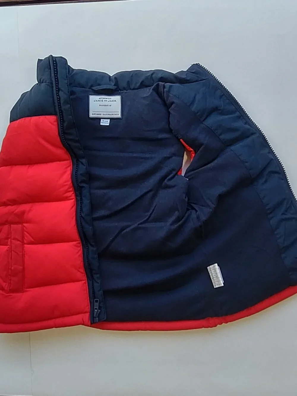 Janie and Jack Puffer Vest Size 5-6 Years Red & Blue Full Zip Pockets Unisex